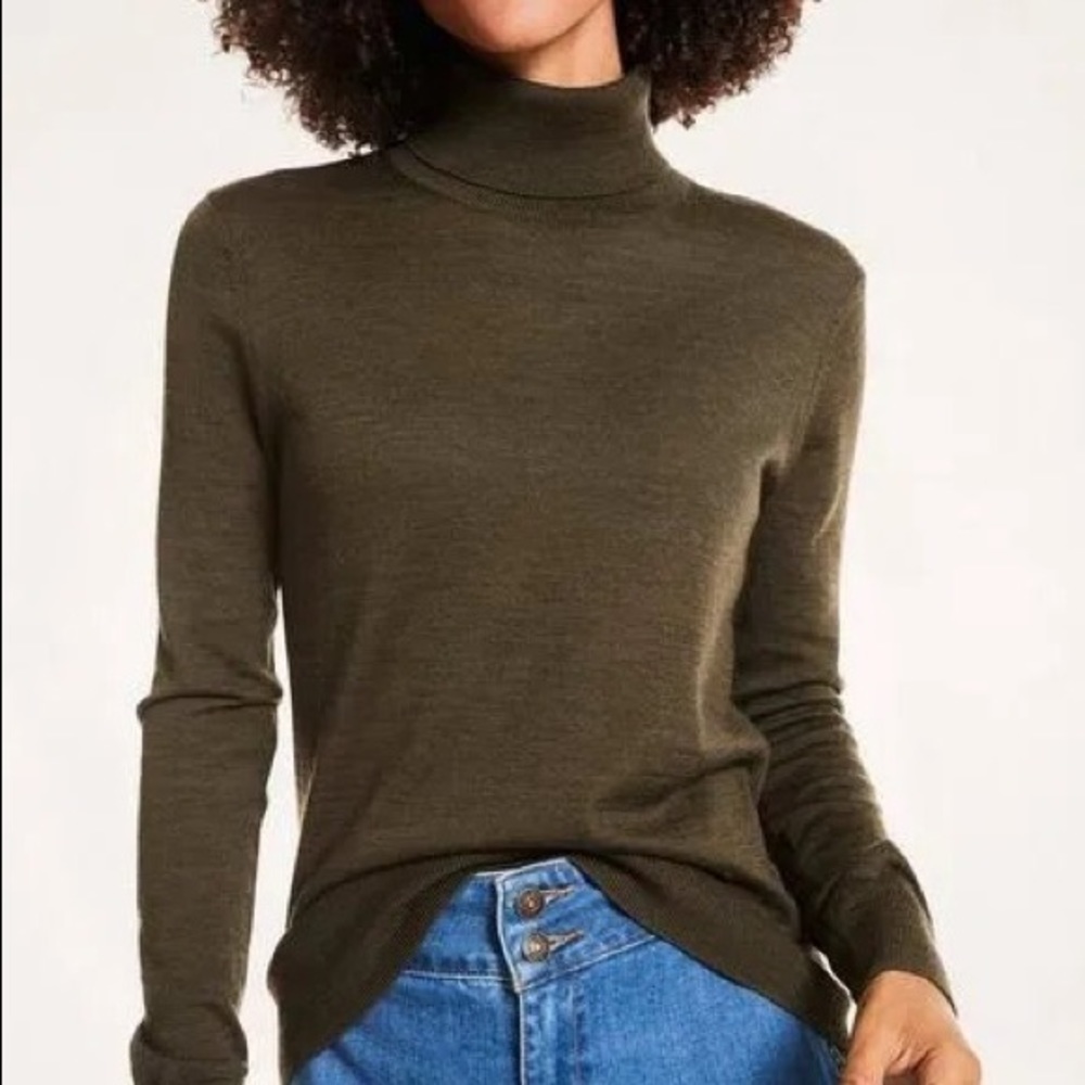 VINTAGE-Olive Green Merino Wool Mock Neck Sweater-Size Large